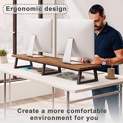 TEAMIX 42 inch Large Dual Monitor Stand Riser,TV Riser,Desk Shelf Organizer - Image 3