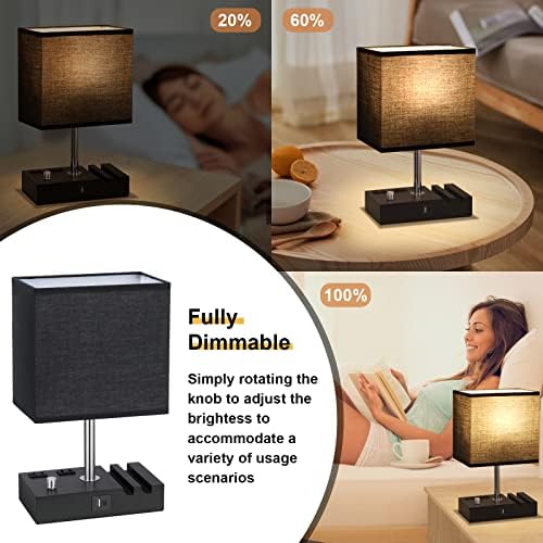 Black Bedside Table Lamps Set of 2 - Dimmable, USB C+A, 2 AC Outlets - Image 3