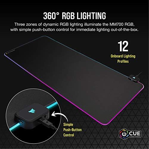 Corsair MM700 RGB Extended Cloth Gaming Mouse Pad - 36.6" x 15.8" - 360° RGB Lighting - Two USB Port Hub - Thick Rubber - Black - Image 5