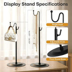 Table Purse Display Stand - Adjustable Height Single Hook Handbag Hanger - Tabletop Banner Stand for Retail Boutiques, Vendors, Trade Shows & Home Decor (Black, 2-Pack) - Image 2