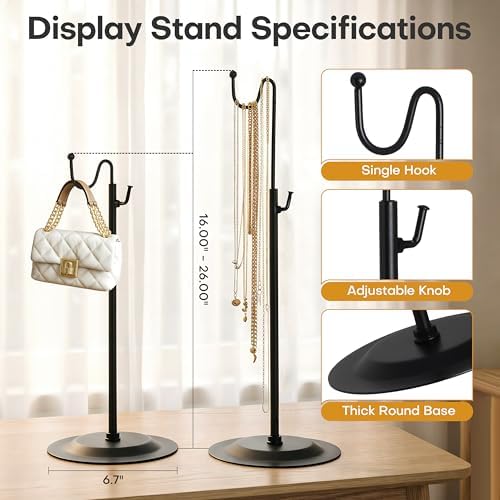 Table Purse Display Stand - Adjustable Height Single Hook Handbag Hanger - Tabletop Banner Stand for Retail Boutiques, Vendors, Trade Shows & Home Decor (Black, 2-Pack) - Image 2