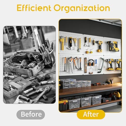 Pegboard Organizer Kit,6 Pack 14.76x10.82 in Metal Panels with 6 Bins,White - Image 5