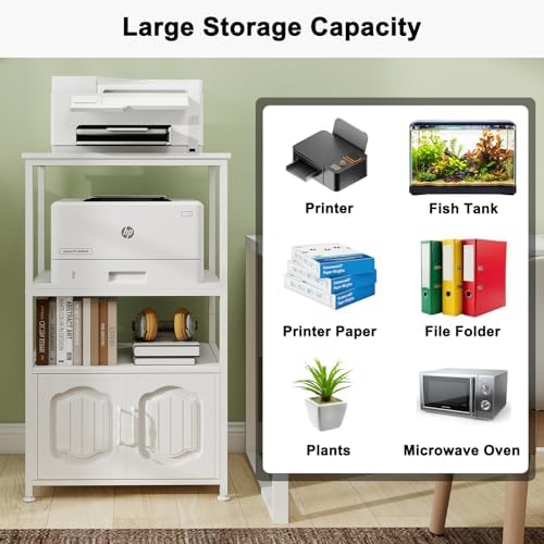 Natwind 4 Tier Printer Stand, File Cabinet w/Adjustable Open Shelves,White - Image 5
