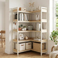 GTPLAYER 5-Tier Corner Bookshelf, L-Shaped Metal Frame Shelf with Tall 14" Shelves, Plant Stand and Storage Rack for Small Spaces, Living Room and Home Office, Light Oak by GTPLAYER