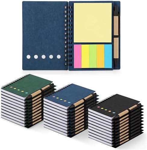 30PCS Spiral Notebook Set, Paper Cover with Elastic Band, Free 30 Ballpoint Pens, 30 Sheets (60 Pages) Lined Paper, Sticky Notes & 5-Color Bookmarks, Portable Pocket Size (10x13cm), Bamboo Pens, for s by Unknown