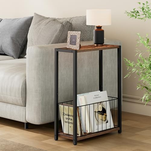 Homleke Narrow Side Tables Set of 2 with Magazine Holder, Skinny End Tables - Image 2