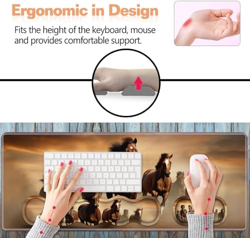 Ergonomic Keyboard Wrist Rest and Mouse Pad Wrist Rest Set, Large XXL Gaming Mousepad 31.5"x 11.8", Memory Foam, Easy Typing Pain Relief, Multifunctional Desk Mat for Office & Home, Galloping Horse - Image 6
