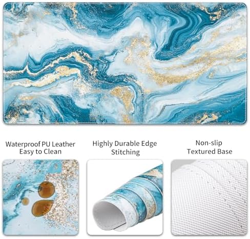 QiyI PU Leather Desk Mat Set, 4-in-1 Ergonomic Wrist Rest, Blue Fluid Art - Image 5