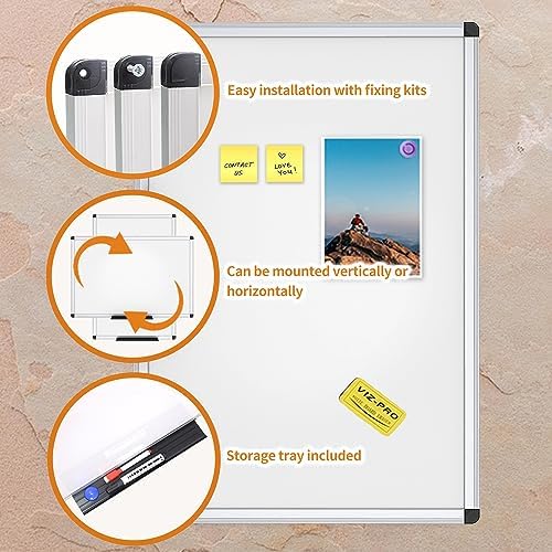 VIZ-PRO Magnetic Whiteboard/Dry Erase Board, 48 X 36 Inches, Silver Aluminium Frame - Image 5