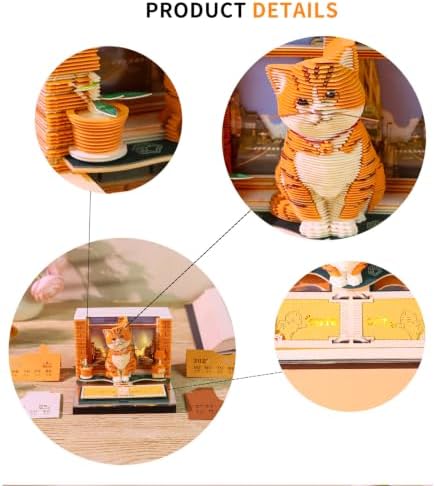 2027 3D Paper Carving Desk Calendar With LED Light (Orange Cat) - Image 5