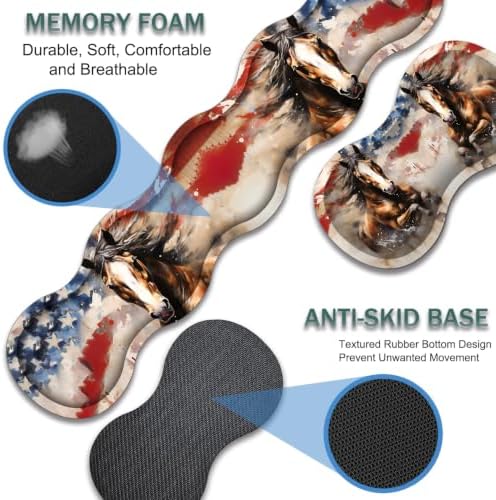 31.5"x 11.8" Oversized Gaming Mouse Pad Set, Ergonomic Keyboard and Mouse Wrist Rest + Cup Holder, Non-Slip Desktop Pad, Suitable for Home and Office Use, American Flag and Horse - Image 2