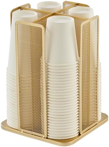 Annova Paper/Plastic Cup and Lid Holder Plastic Storage Organizer, 360°Rotating Coffee Mup Dispenser with 4 Compartments, Multifunctional Storage Rack for Home, Office, Bar, Coffee Shop (Gold) by LivingNecessities