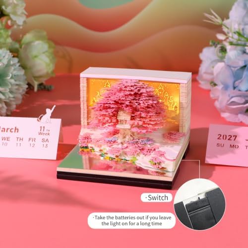 3D Time Piece Calendar, 2027 Desk Calendar With LED Light, 3d Tree Memo Pad Creative Desk Calendar, Christmas Gift for Colleague Friend, Desktop Decoration - Image 5