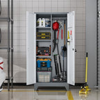 61" Metal Storage Cabinet with Lockable Doors, Cleaning Supply Cabinet with Pegboard and Hanging Rod. Garage Tool Storage Cabinets for Home, Laundry, Office, Home Kitchen Utility Cabinet - Image 4