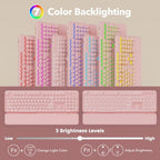 Rechargeable Backlit Wireless Keyboard and Mouse Combo, Retro Typewriter Keyboard with Magnetic Wrist Rest, Light Up Letters, 2.4GHz Cordless Connection for Mac, Windows PC, Laptop (Glowing Pink) - Image 2