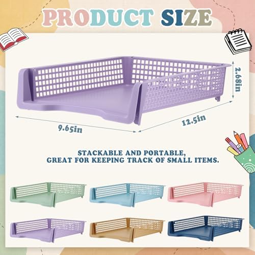 Weysat 12 Pcs Turn in Trays, Classroom Paper Tray, Morandi Pastel, Narrow - Image 2