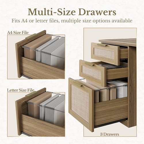 63 Inches L Shaped Standing Desk, Executive Electric Adjustable Desk with Storage Drawers and File Cabinet, AC/USB, 1.18" Thiken Desktop and Privacy Panel for Home Office, Natural Oak - Image 5