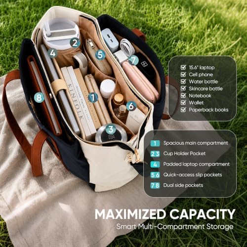 PASMAN Laptop Bag for Women, Slouchy 3 Compartment Tote and Cup Holder - Image 3