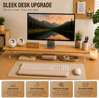 Bamboo Monitor Riser, Wide Desktop Monitor Stand for Desk with Clear Acrylic Legs, 31.5 x 8inch Bamboo Wood Shelf, Fit Keyboard, Home Office Workspace Accessories, Study Stationaries Storage (Natural) - Image 4