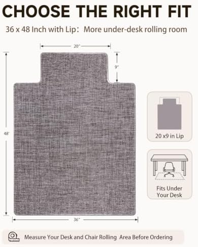 Funwheat Office Chair Mat with Lip for Hard Floors, 36 x 48 in, Dark Grey - Image 2
