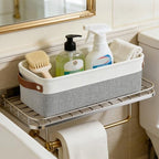 Bagnizer Small Fabric Storage Baskets, 15x6x5 inch Narrow Storage Bins 4-Pack Long Storage Basket for Organizing with Handles, Decorative Basket for Closets, Shelves, Toilet Paper, Grey - Image 6