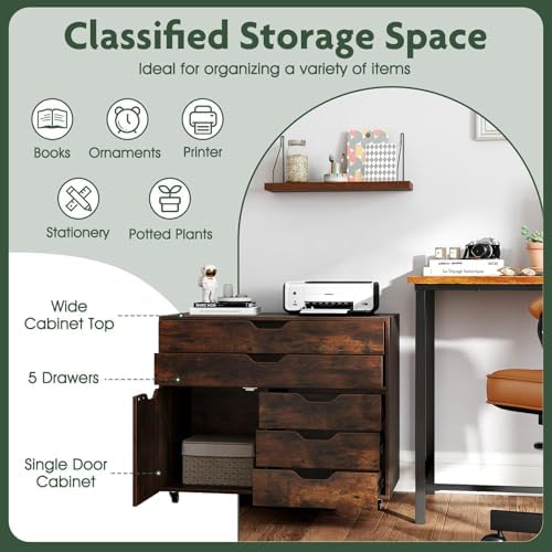 LOKO 5-Drawer Mobile File Cabinet, Office Storage Cabinet (Rustic Brown) - Image 5