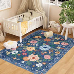 DUKINO 4x6 Area Rug, Floral Washable Rug Non Slip Office Chair Mat, Blue - Image 3