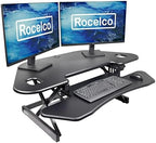Rocelco 46" Height Adjustable Corner Standing Desk Converter - Quick Sit Stand Up Dual Monitor Riser - Gas Spring Assist Tabletop Computer Workstation - Large Keyboard Tray - Black (R CADRB-46) by Rocelco
