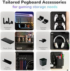 Keepo Peg Board Wall Organizer for Gaming Setup, Pegboard with Adhesives & Screw Mounts, Includes Peg Board Accessories for Gaming Accessories, Tech Storage & Office Organization (Black, 22″×22″) - Image 5
