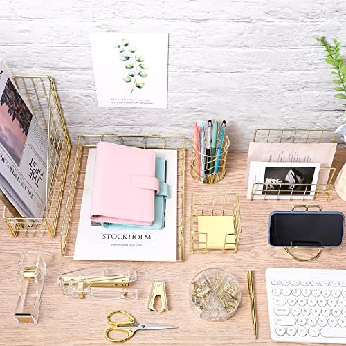 Yaomiao 13 Pcs Desk Accessories Set Organizer Office Supplies, Gold - Image 5