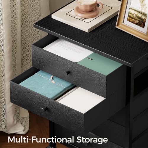 MAHANCRIS 5 Drawer File Cabinet,Rolling Filing Chest Cabinet with Wheels, Under Desk Storage Organizer, Printer Stand with Non-Woven Fabric Drawer, for Home Office, Study, Black FCBK4801 - Image 5