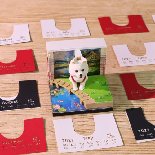 3D Calendar 2027,3D Memo Pad Time Piece Calendar 2027 Creative Desk Calendar Art Paper Sculpture Backpacking Dogs, 2027 Tear Off Calendar DIY Decorative Gift - Image 6