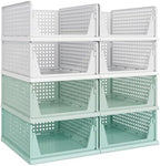 Pinkpum Green Boy Closet Organizers and Storage Stackable Plastic Drawer Basket for Clothing Stackable Storage Bins Shelf Storage Container for Rv Closet Wardrobe Bedroom Bathroom Playroom Man 8 Pack by Pinkpum