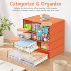 Desk Organizer with 9 Drawers, 4 Tiers Stackable Storage Drawers, Desktop Storage Box with Clear Drawers for Stationery, Makeup, Jewelry, Office and Craft Supplies (Orange) - Image 5