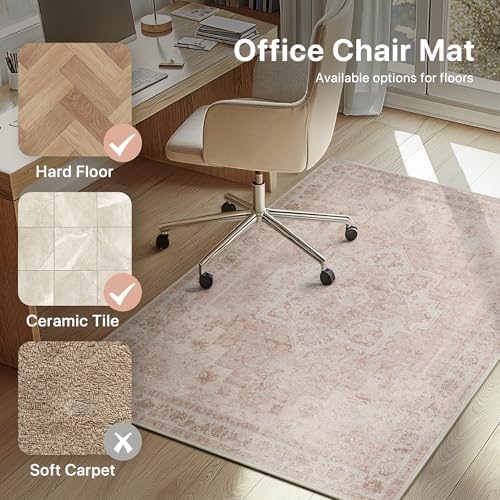 48"x60" Office Chair Mat for Hardwood Floor, Non-Slip Washable Light Pink - Image 3