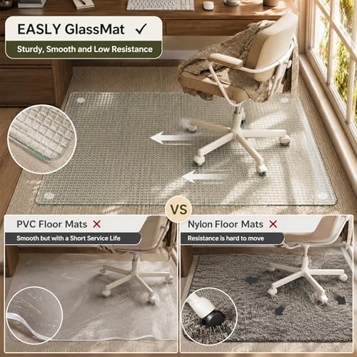 46"X56" Tempered Glass -Glass Chair Mat, Heavy Duty Hard Floor Mat for Home - Image 5