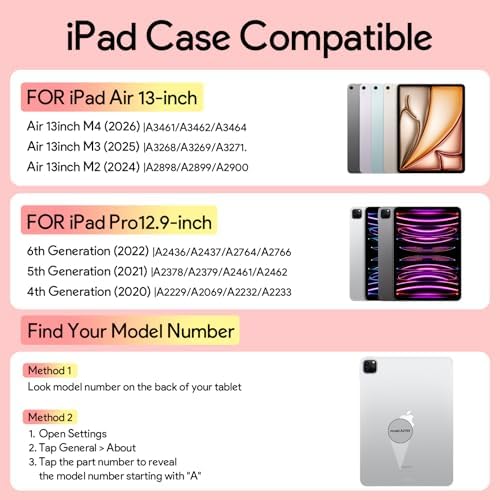 YBING for iPad Air 13 Inch & Pro 12.9 Keyboard Case with Mouse, 7 Colors Backlit Keyboard & 360 Rotating Cover with Pencil Holder for iPad Pro 12.9 (6th, 5th, 4th gen), Air 13 M4/M3/M2 (Pink) - Image 2