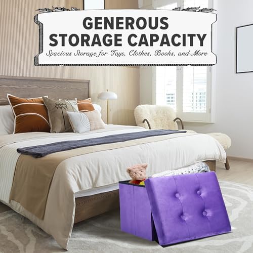 LINMAGCO Ottoman with Storage Small Foot Rest Stool Under Desk Stool Short Folding Footrest for Living Room Bedroom Home Office Dorm 17x13x13in(Purple) - Image 6