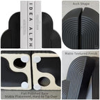 Matte Textured Arch Ceramic Bookends Pair,Heavy Duty Decorative Book Holders,Textured Layered Arch Sculpture Book Stoppers for Shelf Tabletop, Minimalist Modern Home Decor Gift for Book Lovers（Black） - Image 5