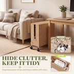 Briwooody Extra Large Rattan Cable Management Box with Caster Wheels, Brown - Image 5