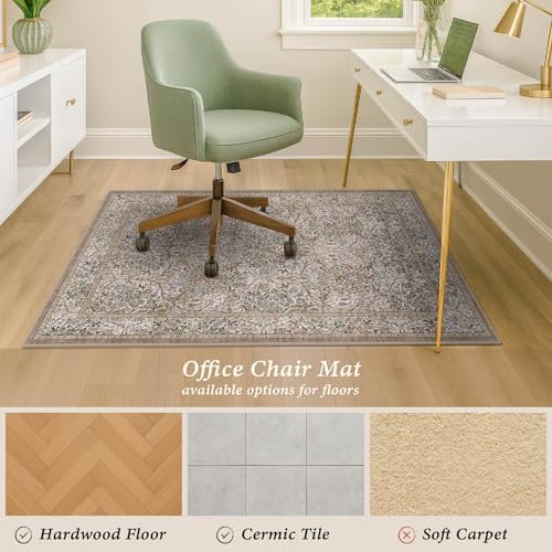 JTJ 5x6 Office Rug for Rolling Chairs, Vintage Botanical Chair Mat - Image 3
