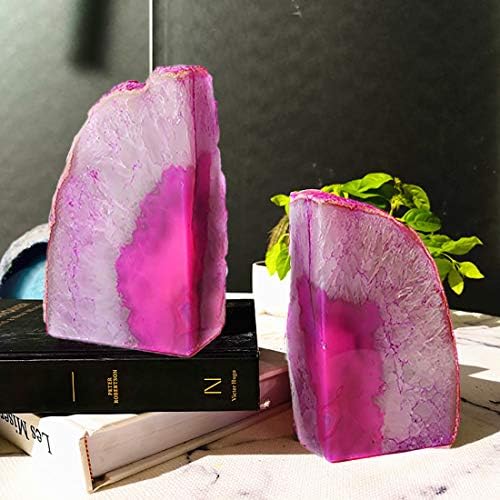 JIC Gem Pink Agate Geode Bookends Anti-Slip Rubber Bumpers 1 Pair 2-3 Lbs - Image 6