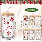 6 Pcs Christmas Glass Cup with Straw and Lid 16 oz Gingerbread - Image 3