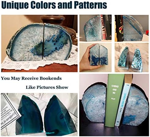 Agate Geode Bookends Heavy Duty Teal Crystal Stone Book Holders Decorative - Image 6
