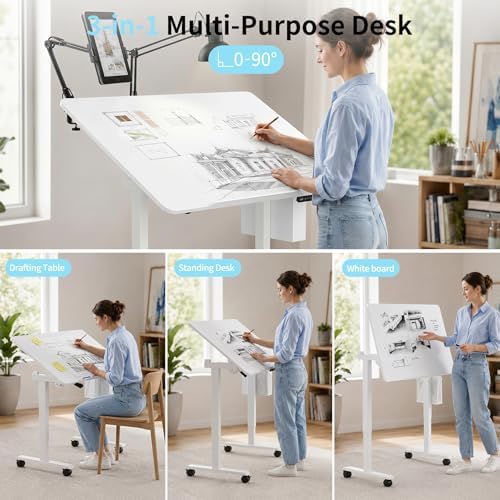 3-in-1 Standing Drafting Desk with 90° Tilt Whiteboard, 35×24" - Image 5