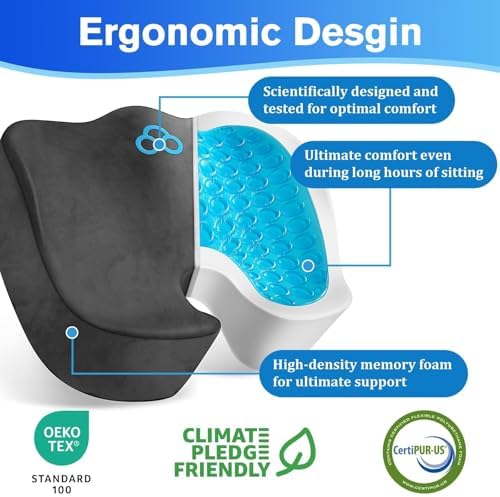 CushyOasis Seat Cushion, Gel Memory Foam Office Chair Cushions, (Grey) - Image 2