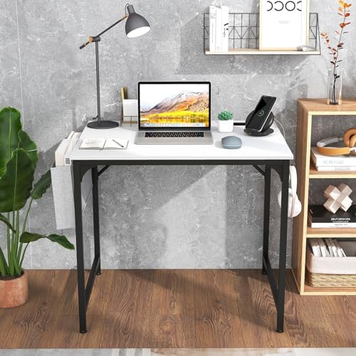 GIANTEX 32 Inch Computer Desk with Charging Station, Home Office Writing Desk with Storage Bag & Headphone Hook, Compact Gaming Table PC Workstation, Modern Simple Laptop Desk for Bedroom, Study - Image 2