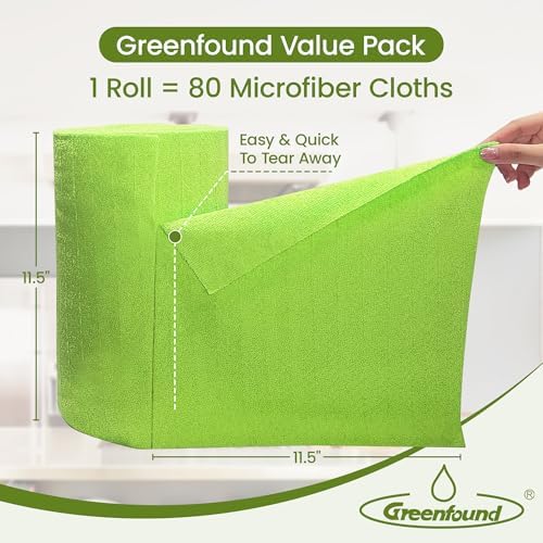 Greenfound Microfiber Cleaning Cloth Roll, 80 Pack Tear Away Towels, Reusable Washable Lint Free Scratch Free Absorbent Cleaning Rags for Kitchen Home Car Window Glass, 11.5 x 11.5 Inch Wave Green - Image 2