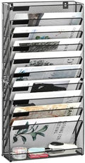 EasyPAG Wall File Holder 10 Tier Mesh Hanging Folder Organizer with Flat Tray Wall Mounted Mail Organizer Magazine Paper Desk Shelf with Nametag Label for Office Home School, Black by EasyPAG