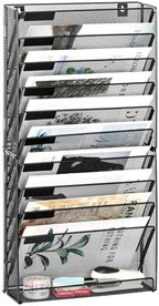 EasyPAG Wall File Holder 10 Tier Mesh Hanging Folder Organizer with Flat Tray Wall Mounted Mail Organizer Magazine Paper Desk Shelf with Nametag Label for Office Home School, Black by EasyPAG